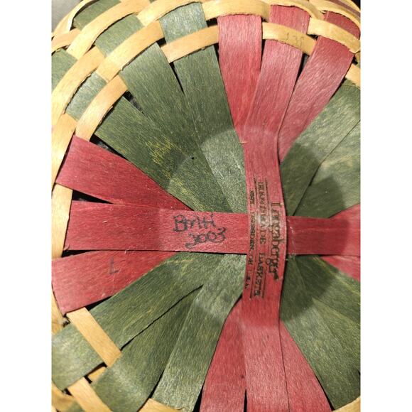 Longaberger BRH 2003 Round Basket With Liner Swivel Handle Red And Green - Picture 4 of 5